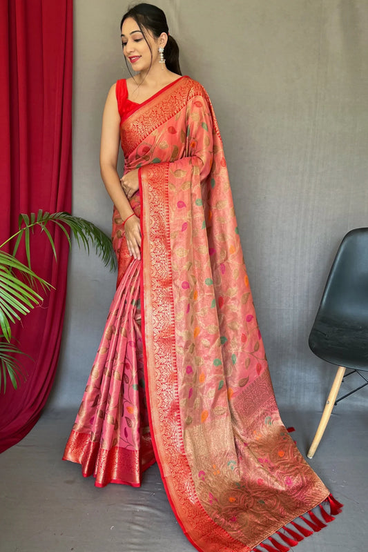 Light Pink Colour Meenakari Woven Kanjivaram Tissue Silk Saree