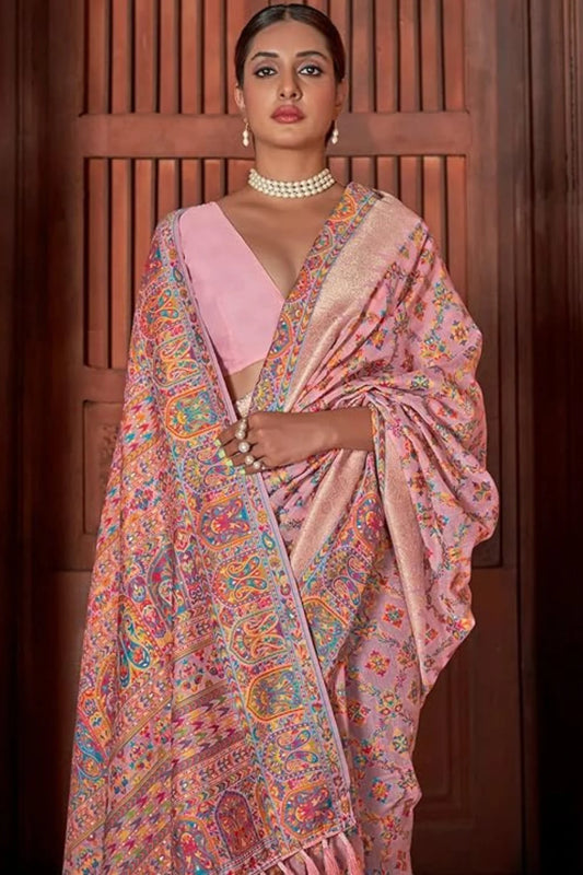 Light Pink Colour Pashmina Cotton Silk Saree