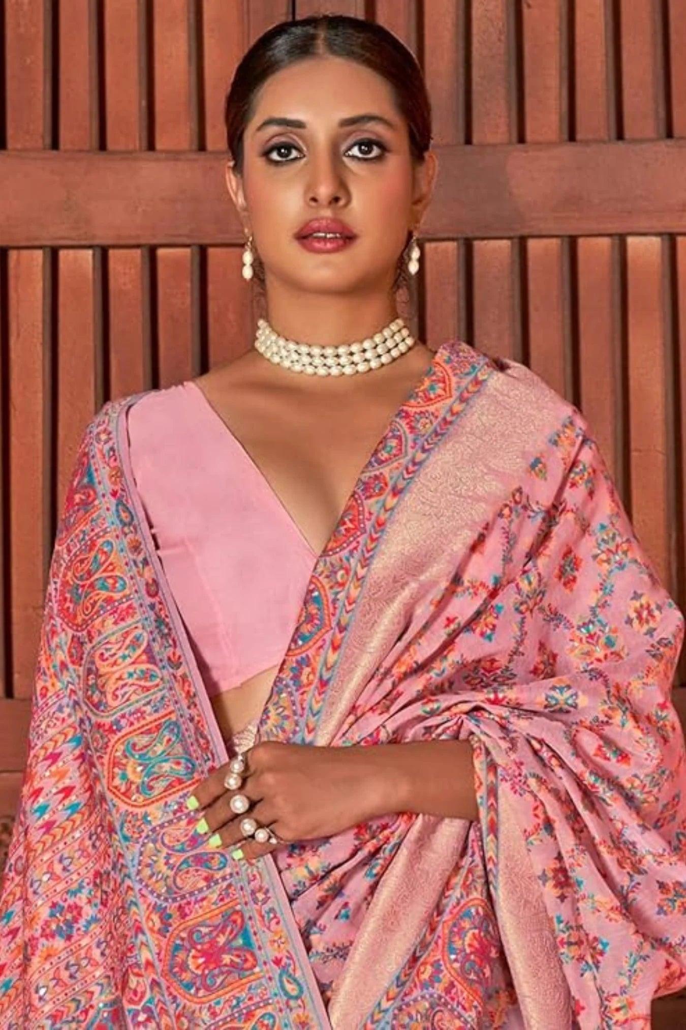 Light Pink Colour Pashmina Cotton Silk Saree
