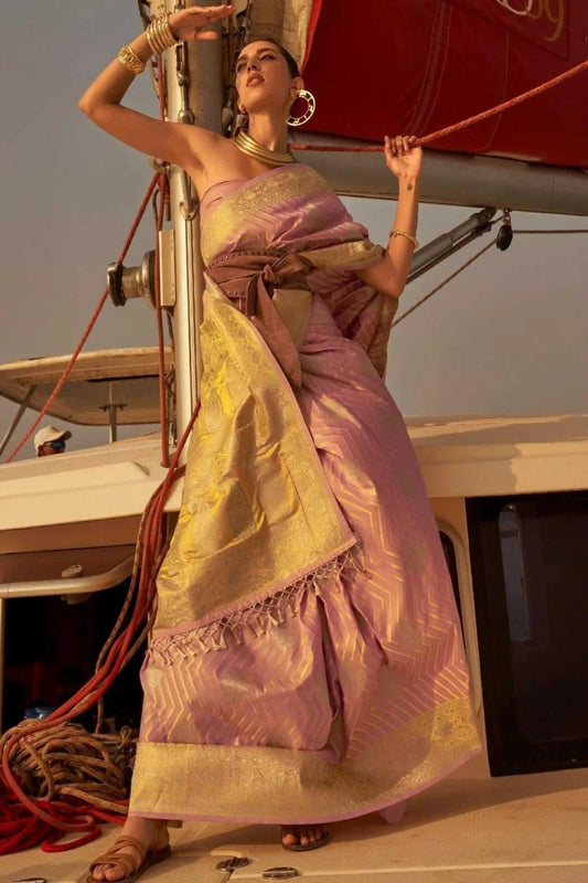 Light Pink Colour Designer Wedding Wear Satin Silk Saree 