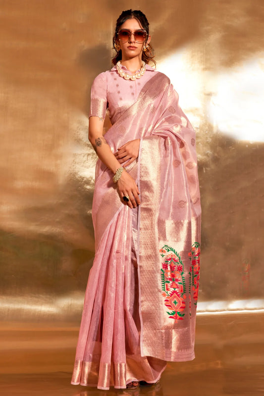 Latest Designer Light Pink Colour Organza Soft Silk Saree
