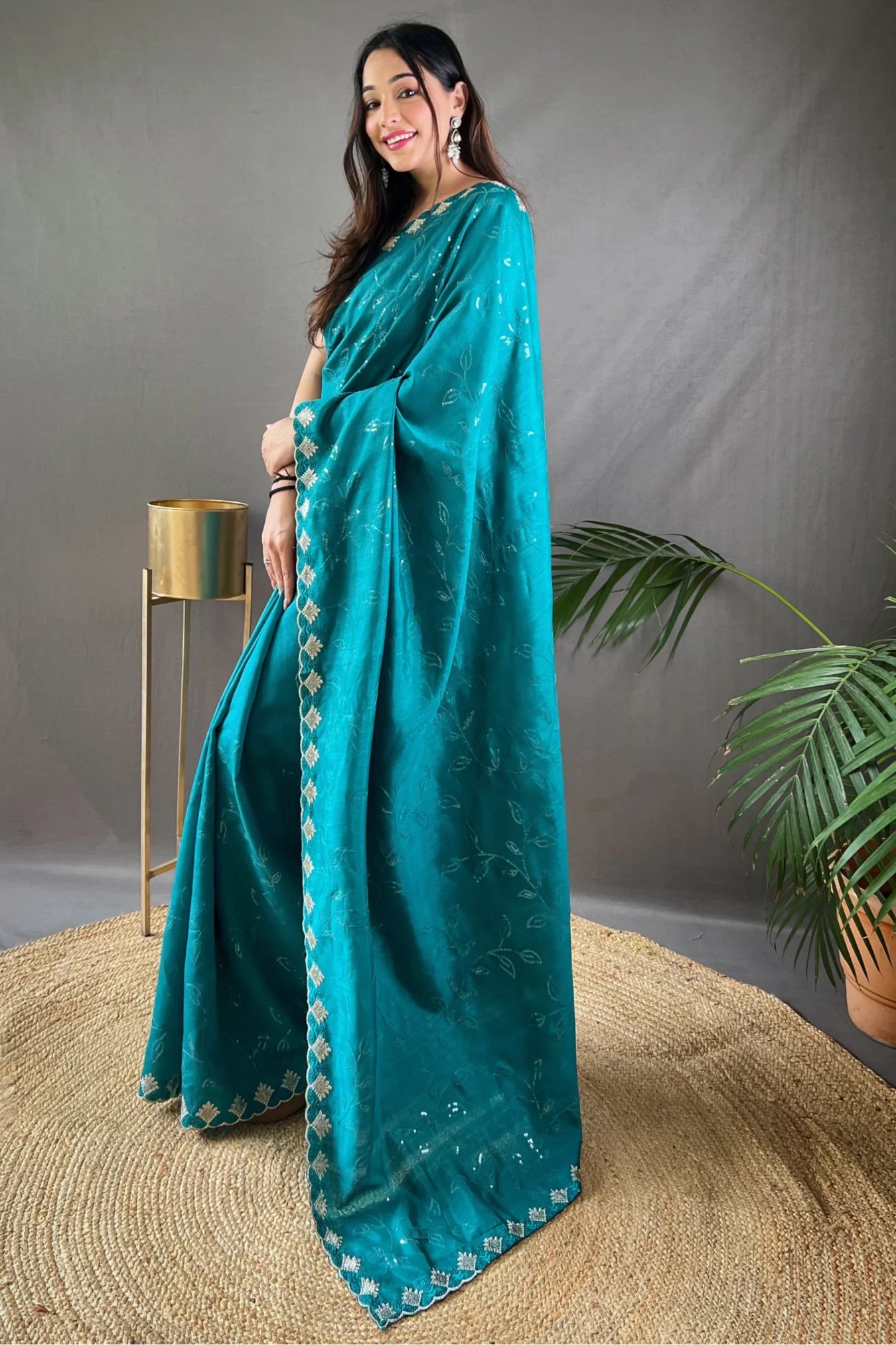 Light Blue Colour Embroidery Design Handloom Silk Saree with Blouse Piece