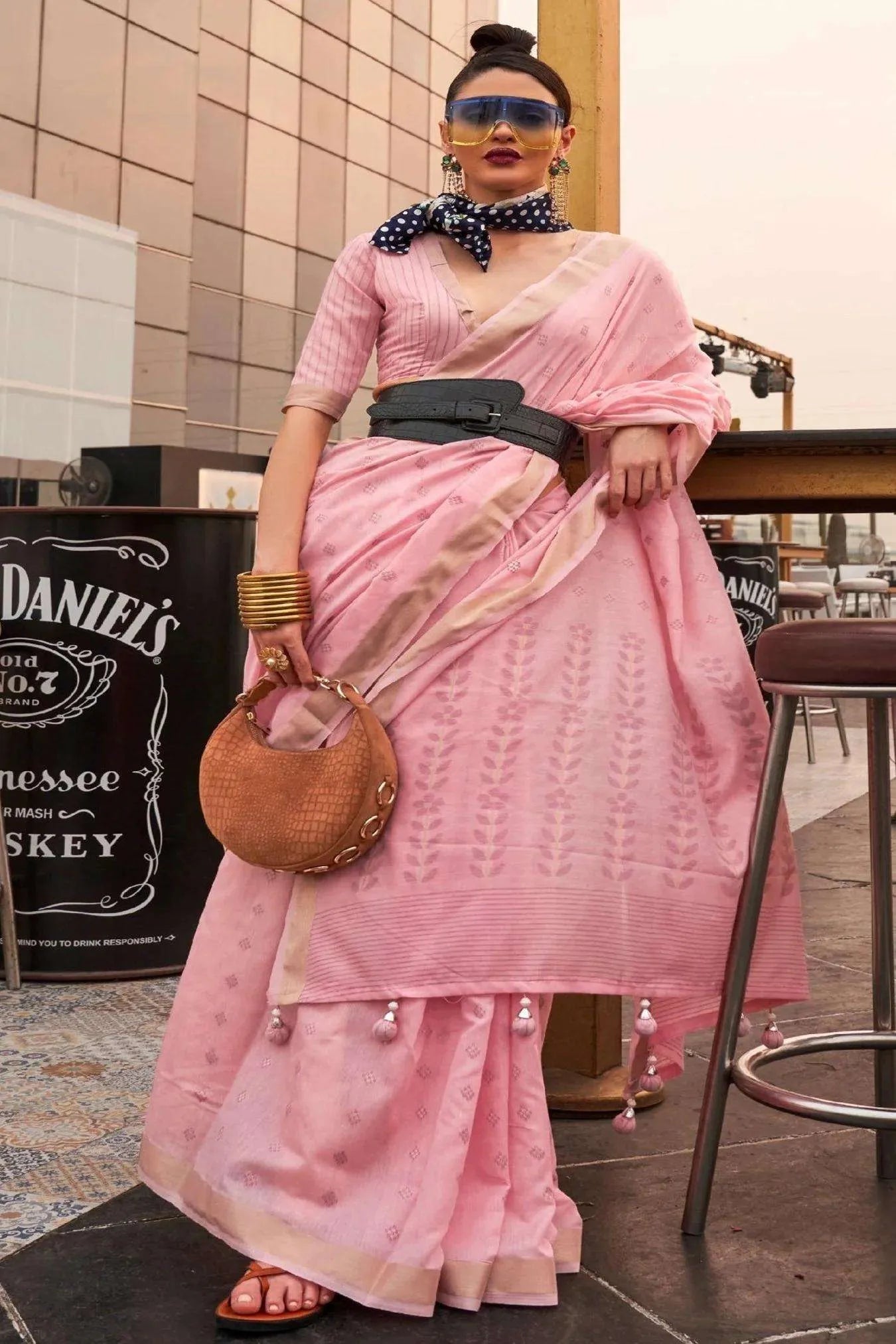 Light Pink Colour Banarasi Cotton Silk Saree
