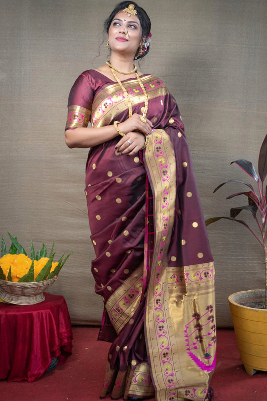 Maroon Colour Floral Woven Paithani Kanjivaram Soft Silk Saree