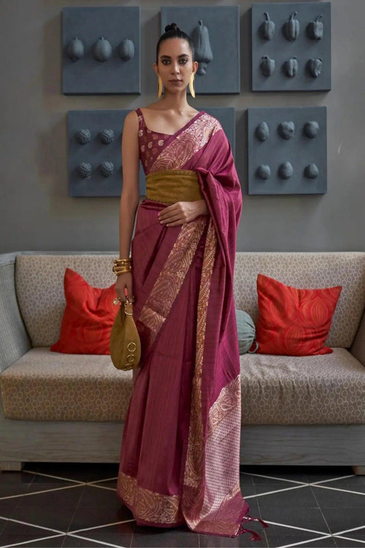 Maroon Colour Jacquard Woven Kanjivaram Silk Saree