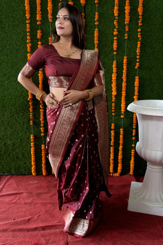 Maroon Colour Wedding Designer Banarasi Silk Saree