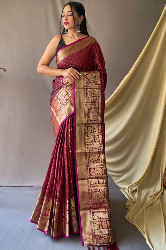 Maroon Colour Zari Woven Kanchipuram Silk Saree