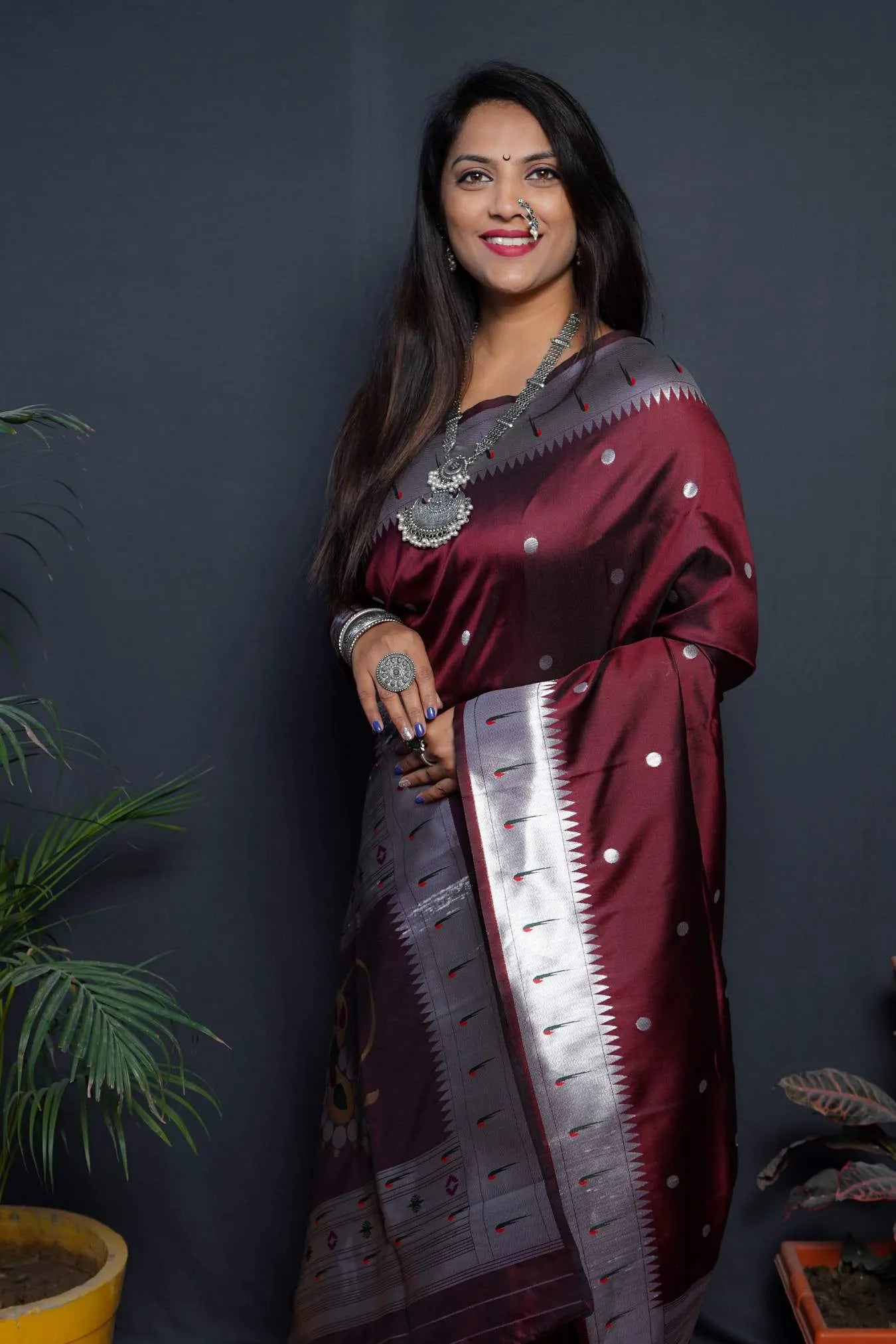 Maroon Colour Zari Woven Paithani Soft Silk Saree
