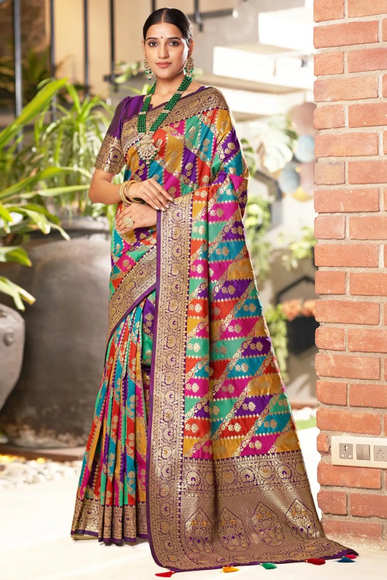 Multicolour Pure Kanjivaram Soft Silk Saree