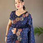 Navy Blue Colour Floral Weaving Banarasi Silk Saree