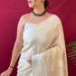 Off White Colour Lucknowi Linen Cotton Silk Saree