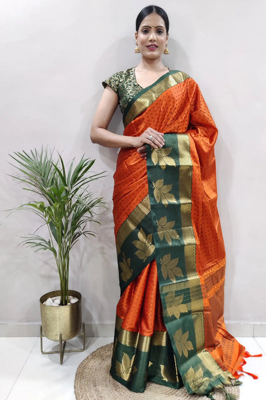 Orange Colour Indian Ethnic Wear Banarasi Soft Silk Saree