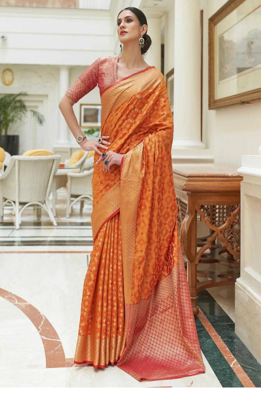 Orange Colour Handloom Woven Patola Silk Saree