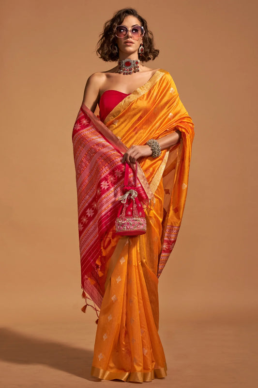 Orange Colour Handloom Woven Silk Saree