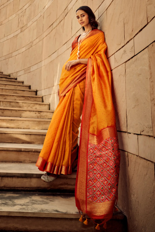 Orange Colour Jacquard Woven Patola Silk Saree