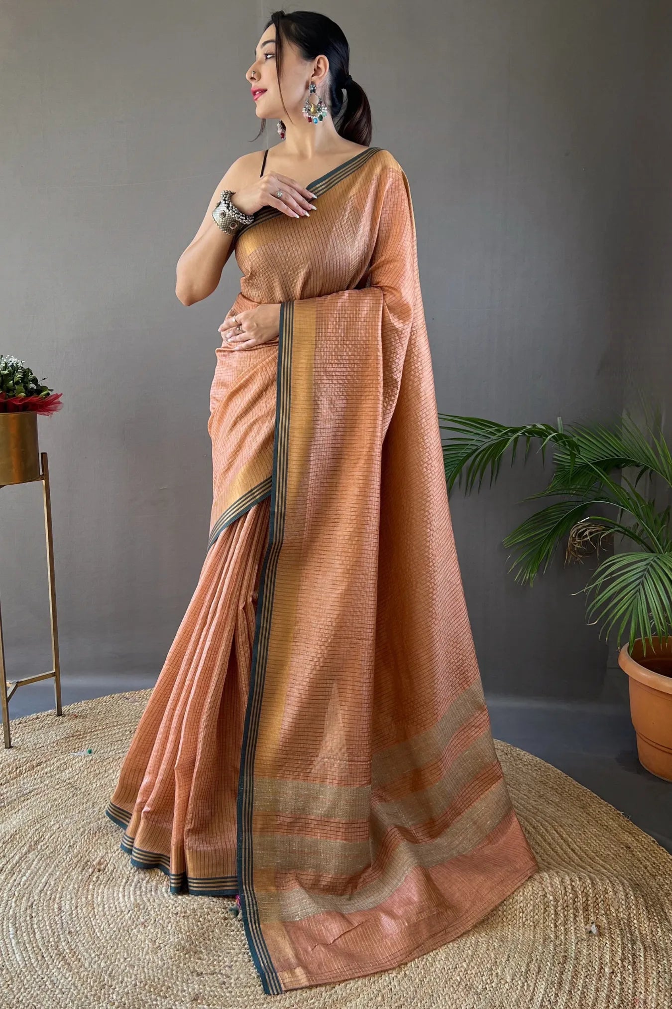 Orange Colour Copper Zari Weaving Kanjivaram Soft Silk Saree
