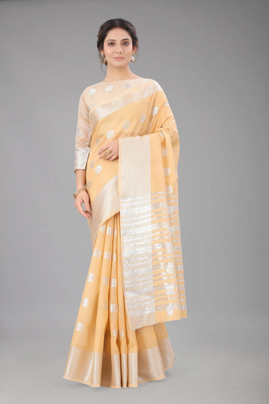 Orange Colour Ready To wear Linen Cotton Silk Saree