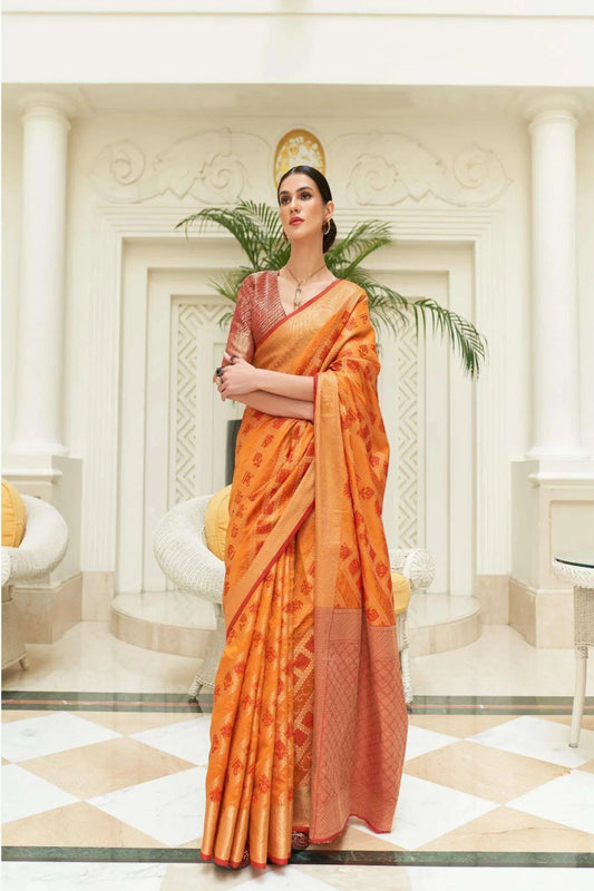 Orange Colour Traditional Party Wear Patola Silk Saree