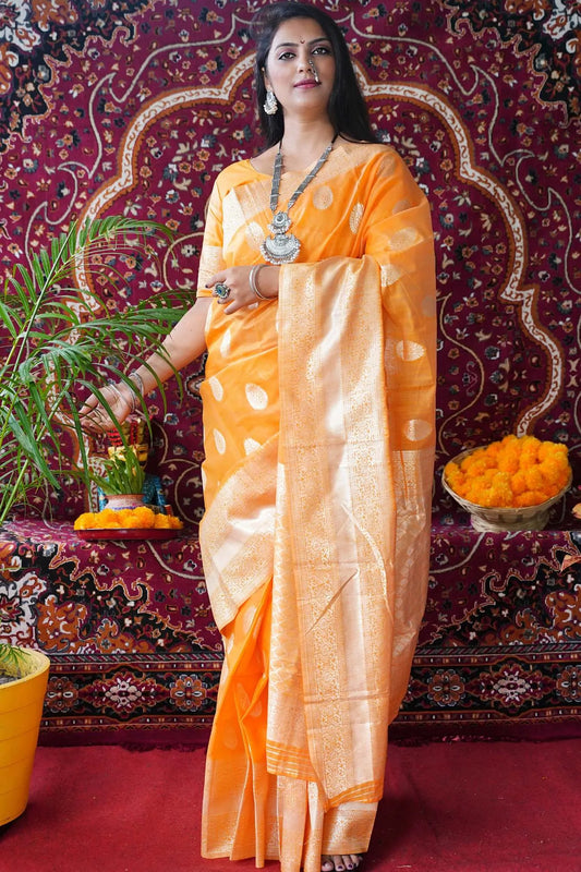 Orange Colour Trendy Designer Banarasi Silk Saree