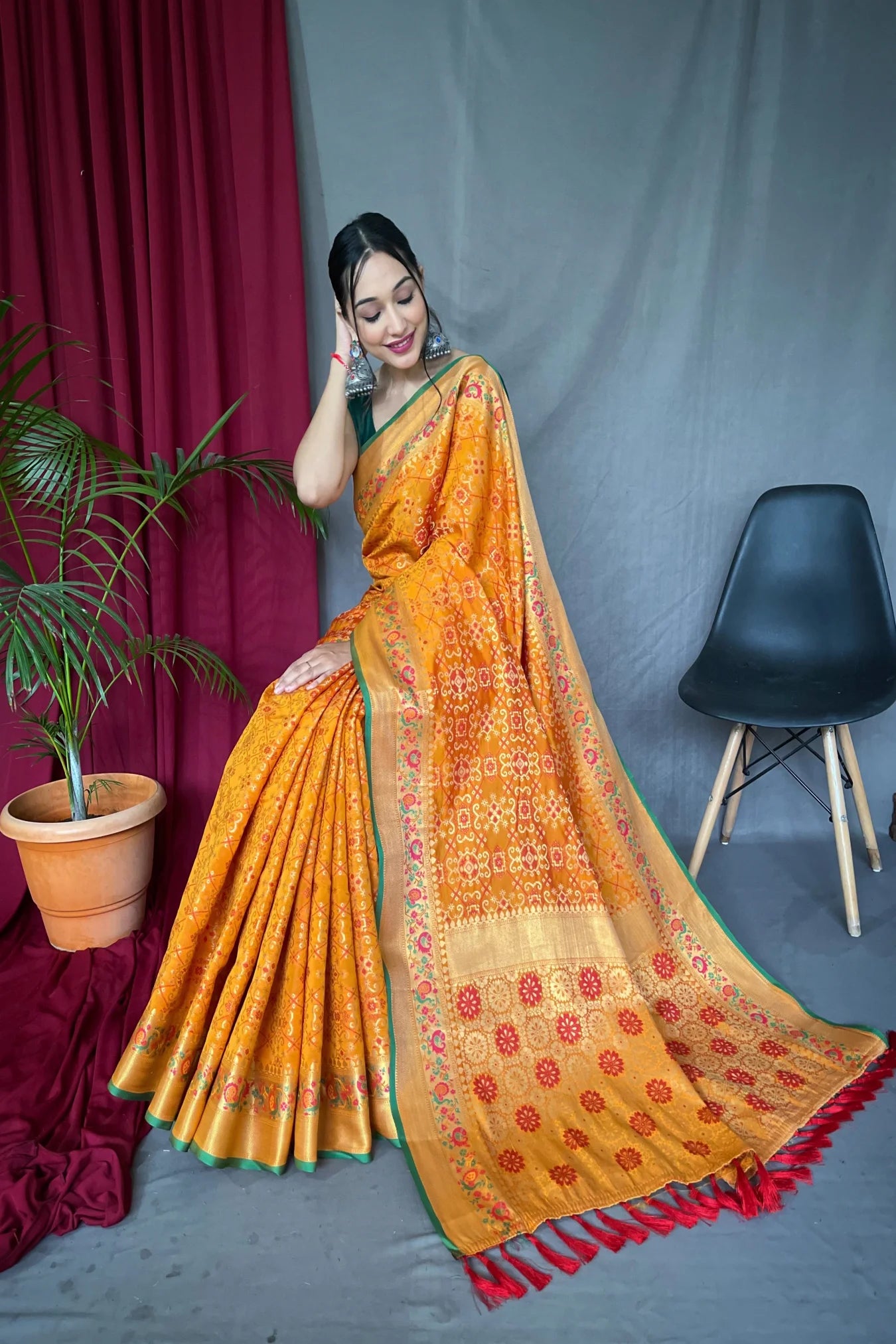 Orange Colour Zari Woven Banarasi Patola Silk Saree 