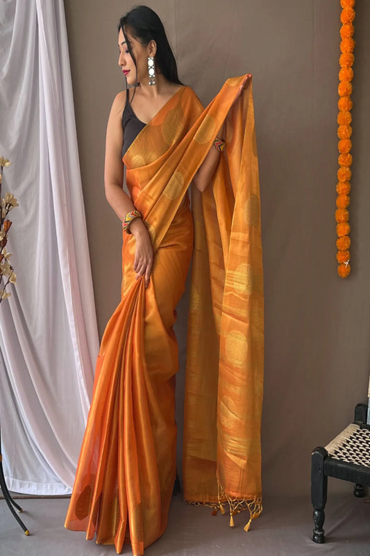 Orange Colour Zari Woven Banarasi Tissue Silk Saree
