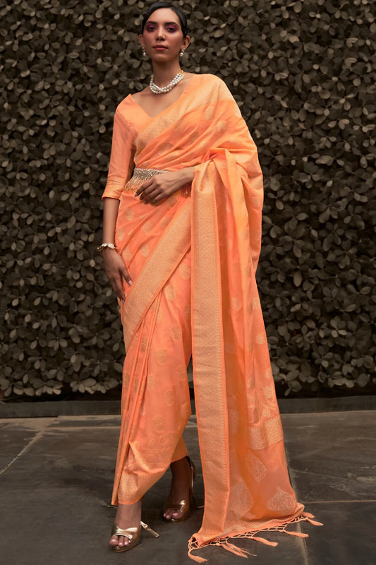 Orange Colour Zari Woven Soft Banarasi Silk Saree