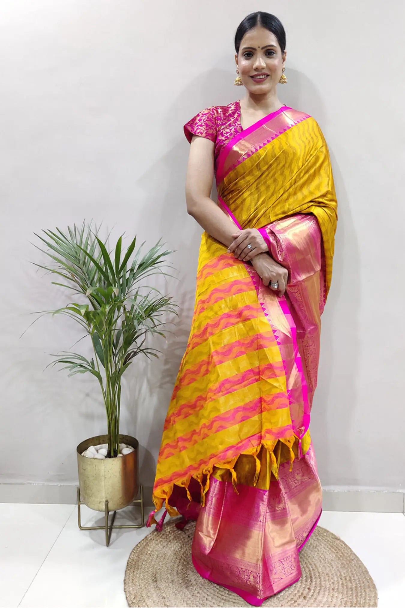 Orange Colour Ready To Wear Kanjivaram Silk Saree