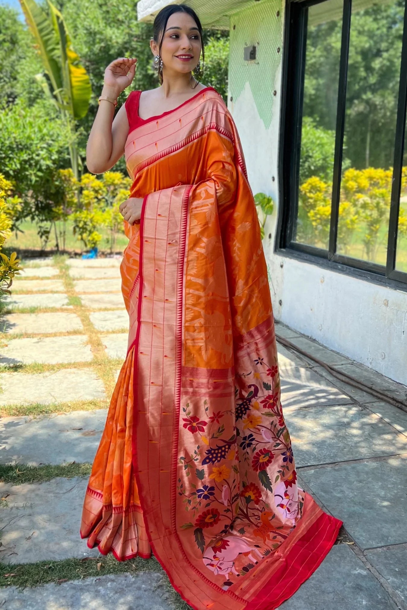 Orange Colour Wedding Wear Soft Paithani Silk Saree