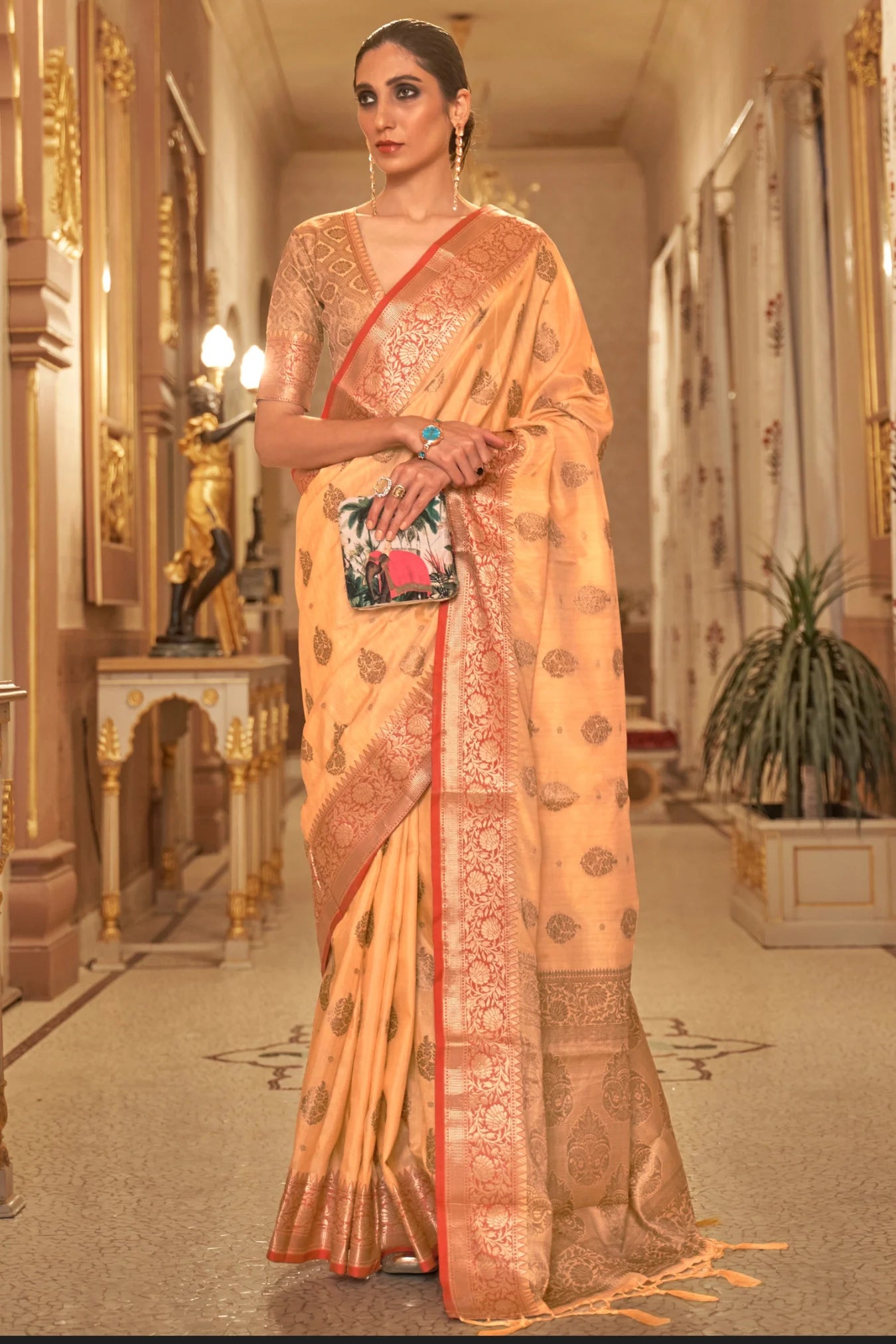 Orange Colour Zari Woven Banarasi Silk Saree