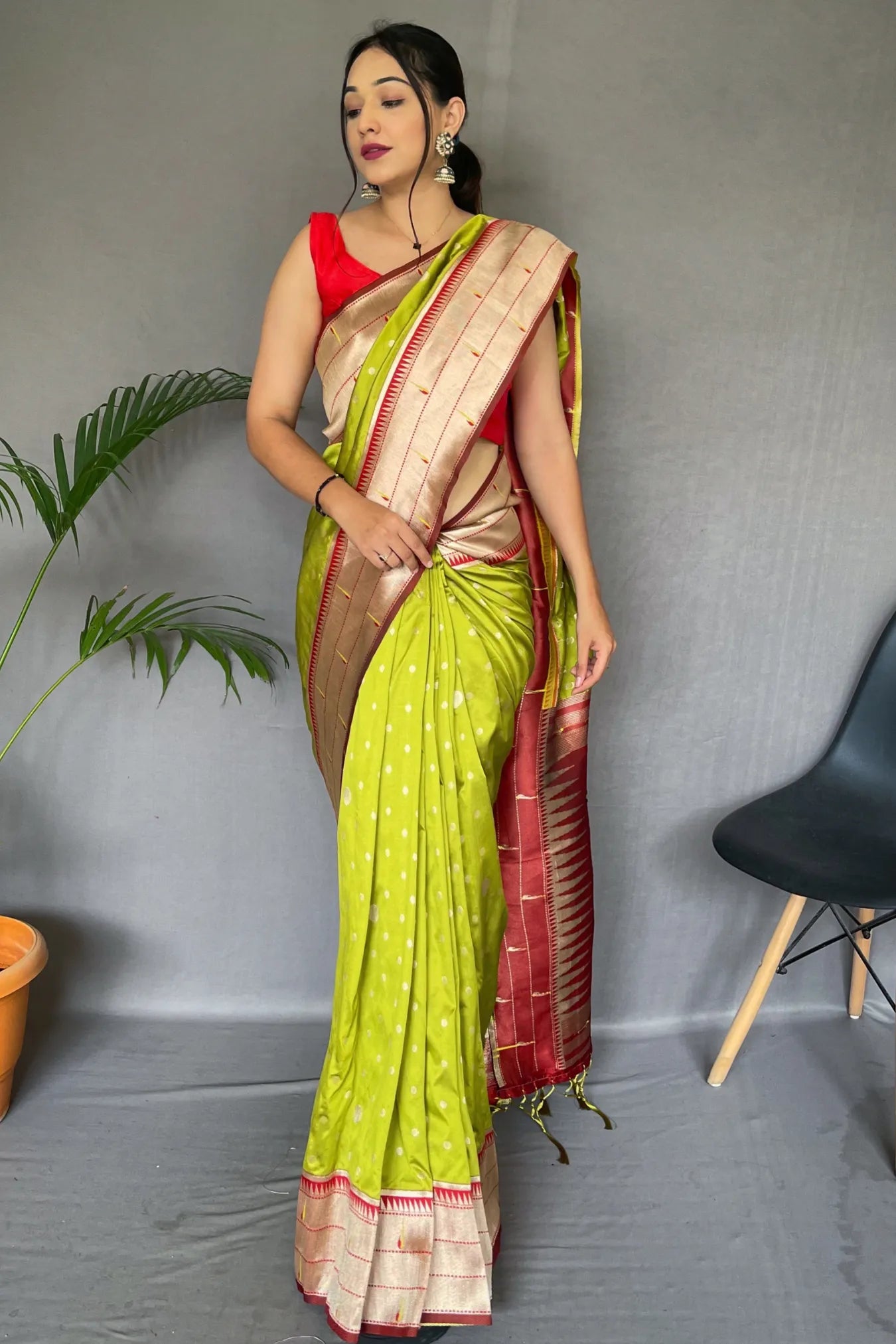 Parrot Green Colour Traditional Wear Paithani Silk Saree