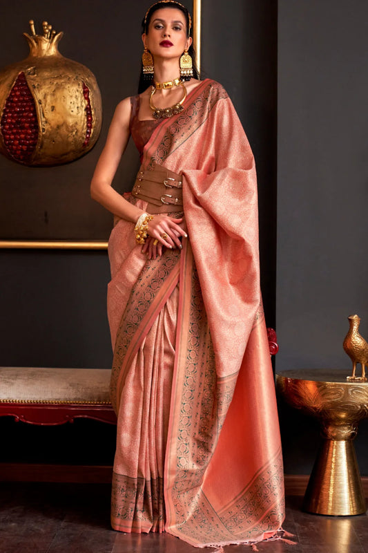 Peach Colour Bridal Wear Kanjivaram Silk Saree