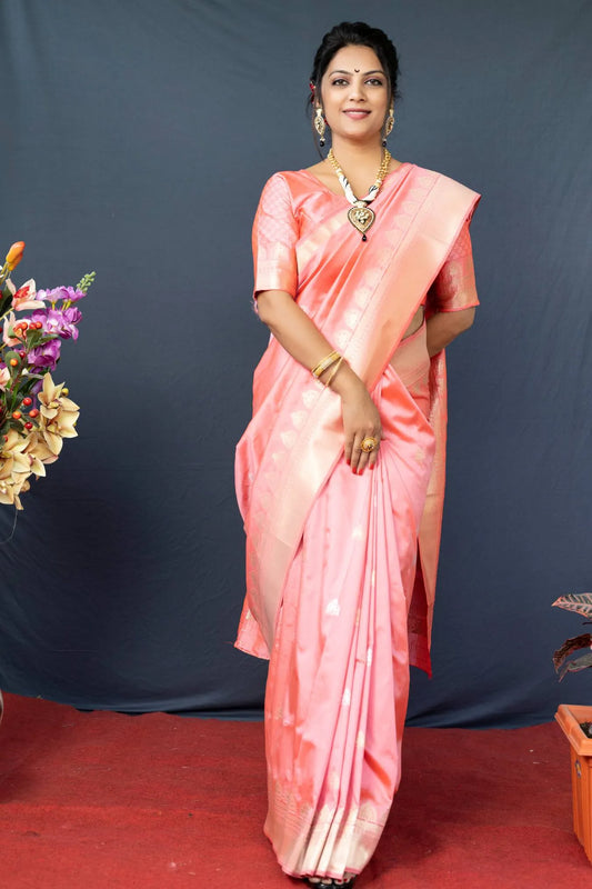 Peach Colour Designer Banarasi Silk Saree