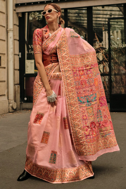 Peach Colour Handloom Woven Banarasi Silk Saree