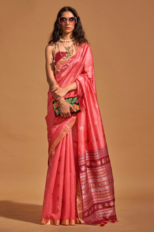 Peach Colour Handloom Woven Silk Saree