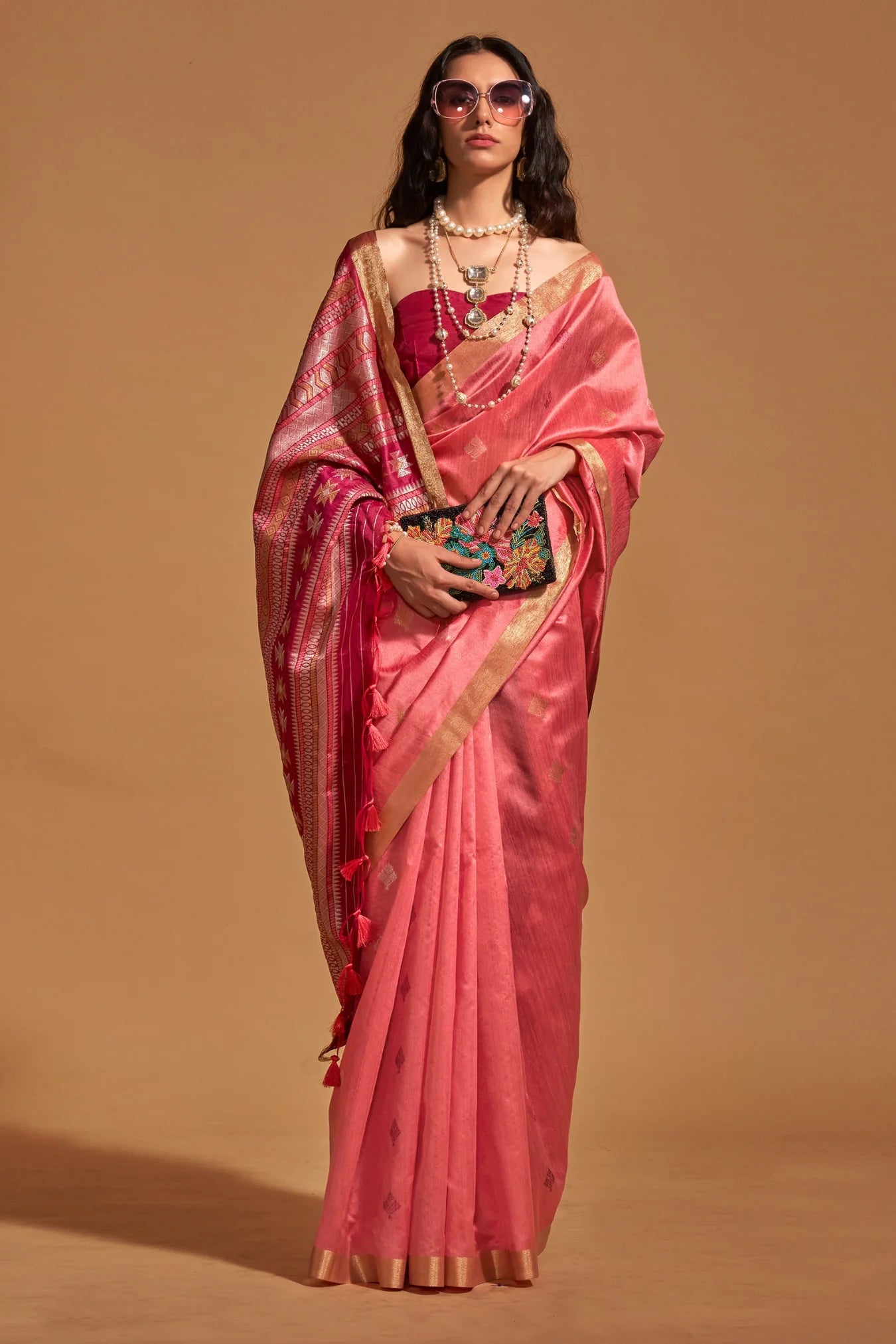 Peach Colour Handloom Woven Silk Saree
