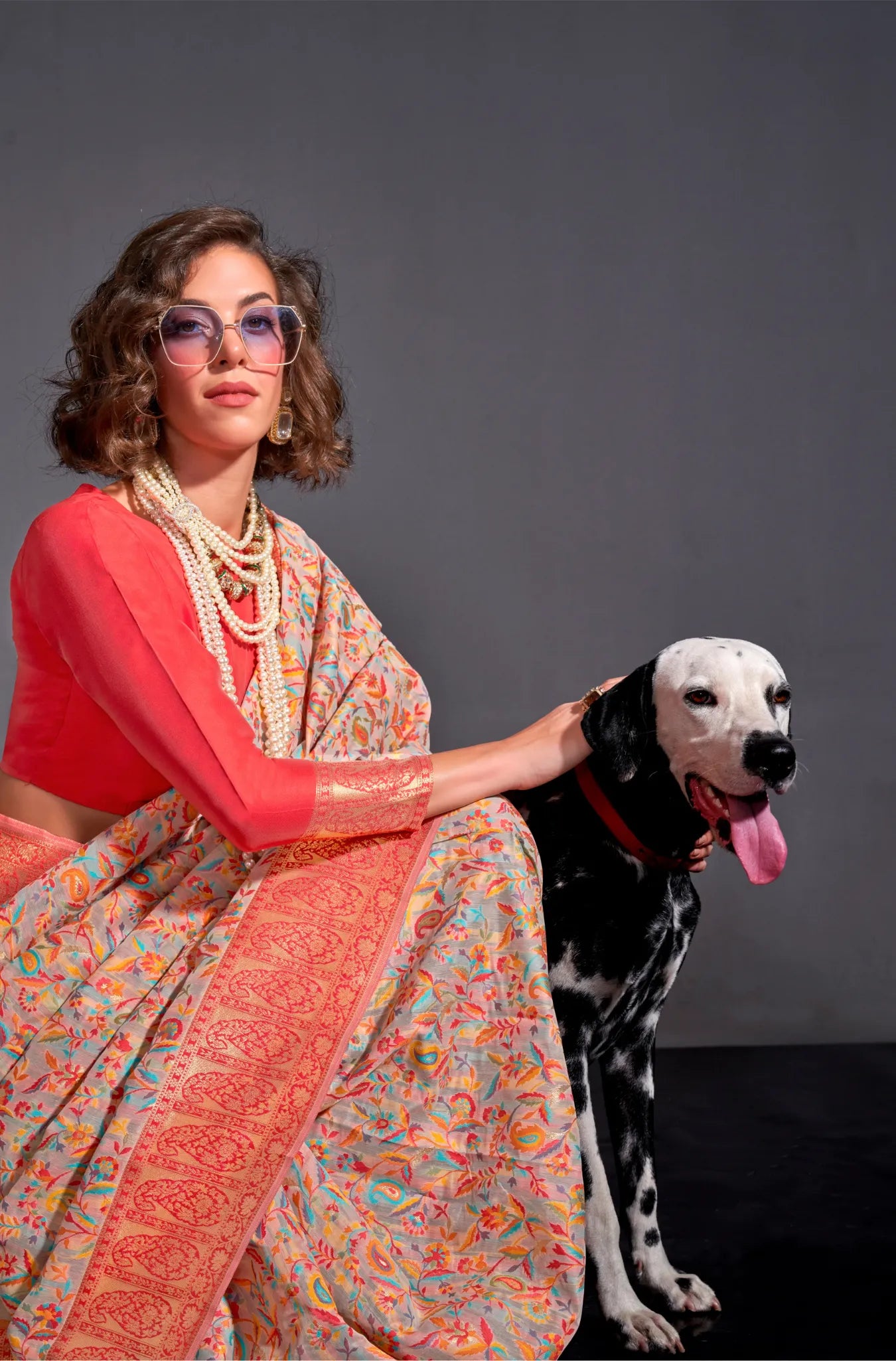 Peach Colour Kashmiri Handloom Silk Saree with Blouse Piece