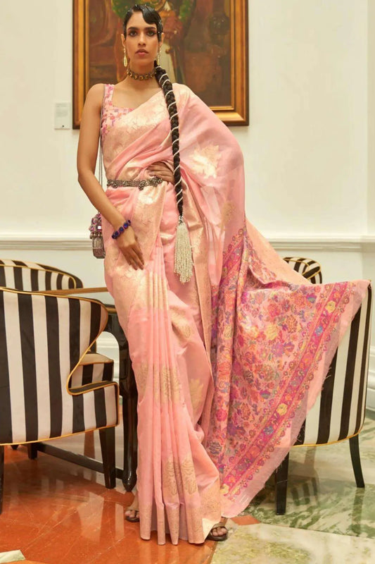 Peach Colour Kanjivaram Handloom Woven Silk Saree