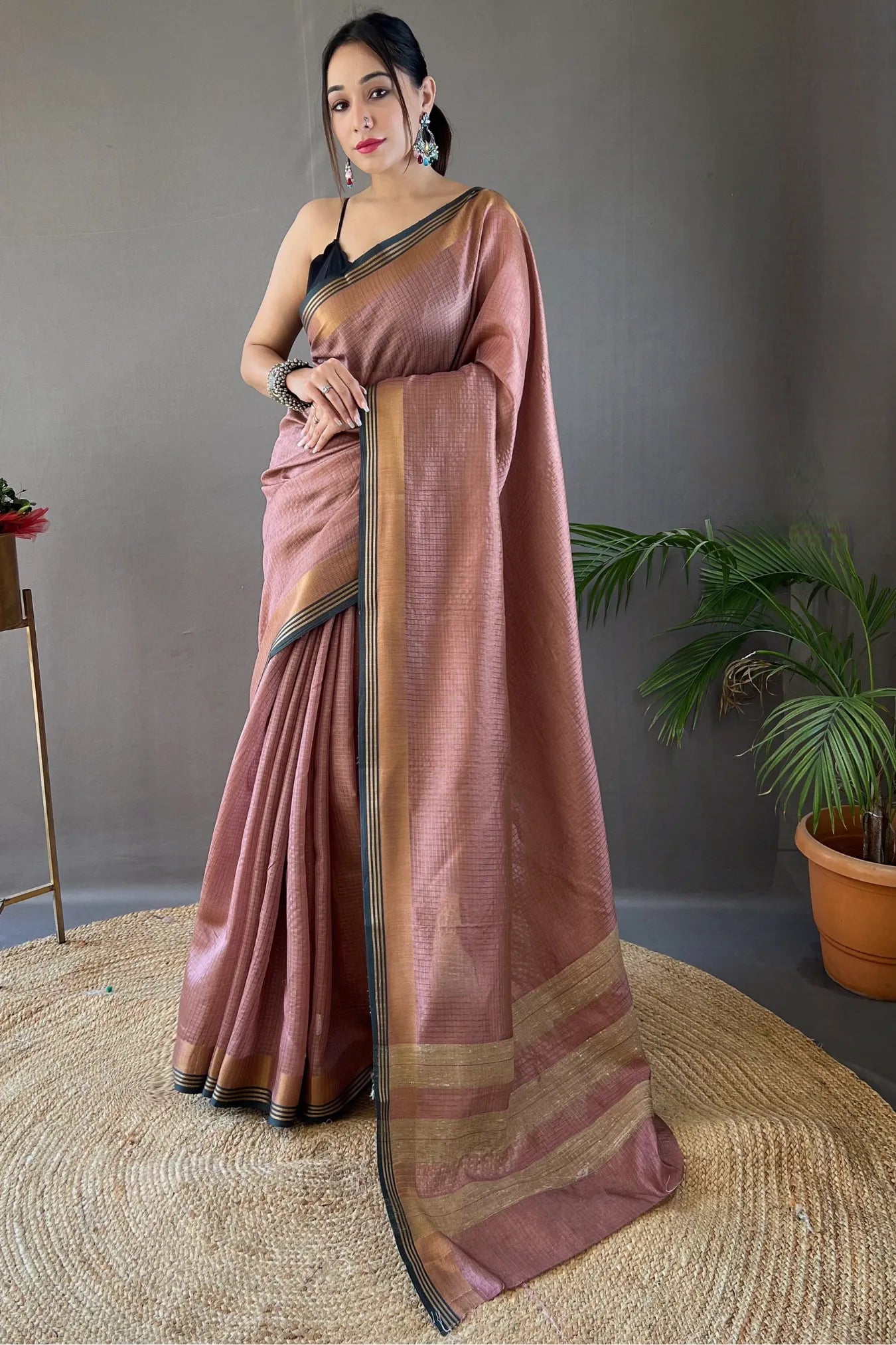 Peach Colour Copper Zari Weaving Kanjivaram Silk Saree