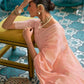 Peach Colour Zari Woven Lucknowi Cotton Linen Silk Saree