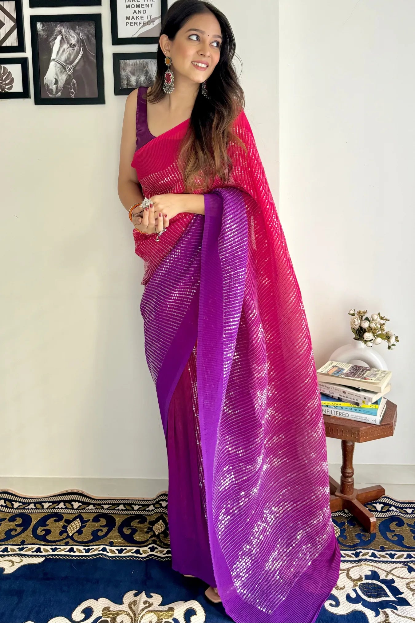 Peacock Colour Designer Ethnic Sequin Party Wear Silk Saree