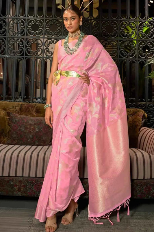 Pink Colour Zari Weaving Designer Banarasi Silk Saree