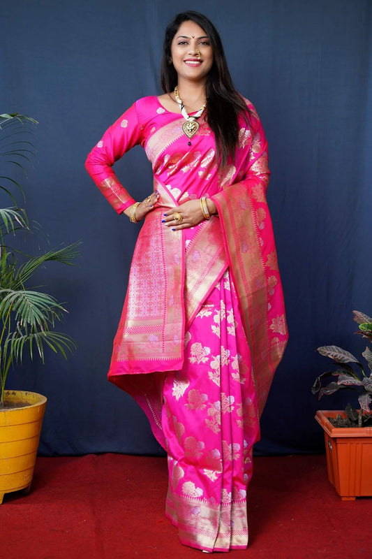 Pink Colour Beautiful Banarasi Silk Saree