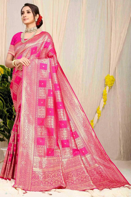 Pink Colour Elegant Kanjivaram Handloom Silk Saree