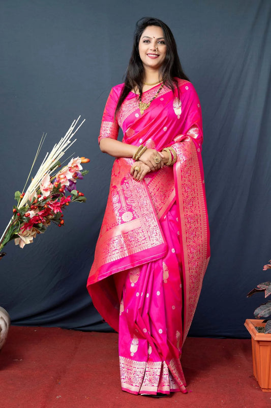 Pink Colour Function Wear Banarasi Silk Saree