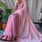 Pink Colour Georgette Salmon Sequence Embroidered Silk Saree