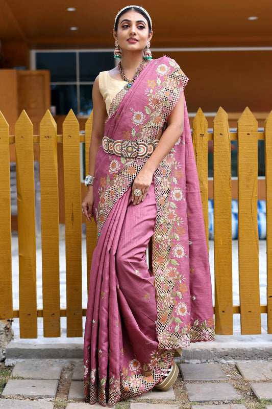 Pink Colour Handloom Weaving Silk Saree