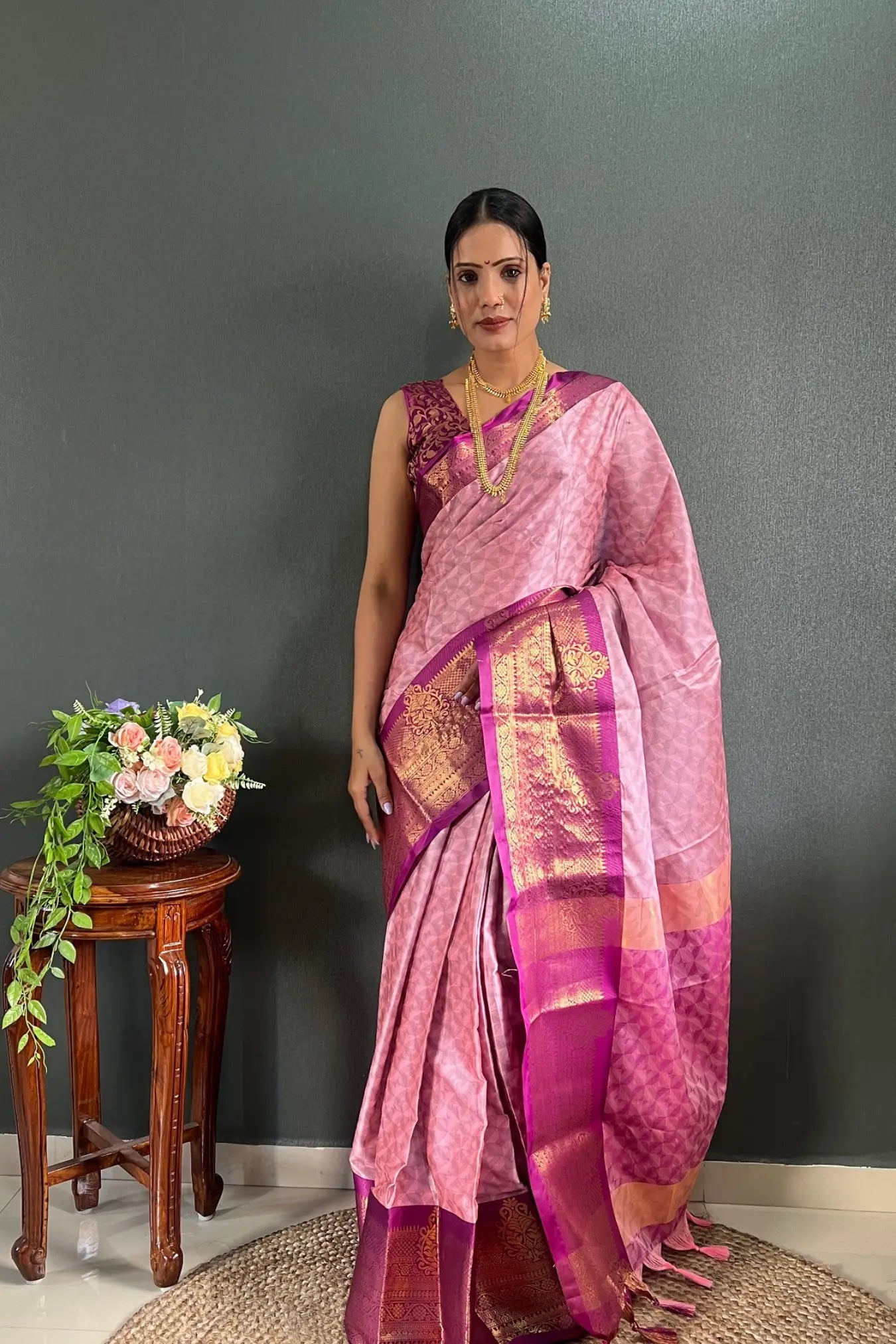 Pink Colour Jacquard Woven Cotton Silk Saree