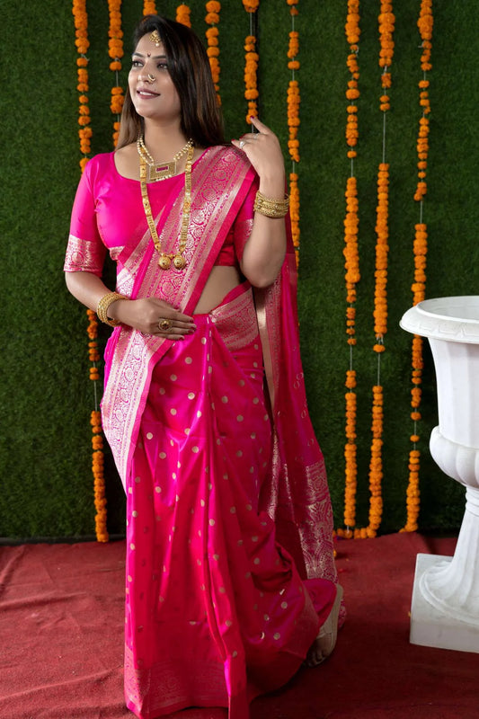 Pink Colour Wedding Designer Banarasi Silk Saree