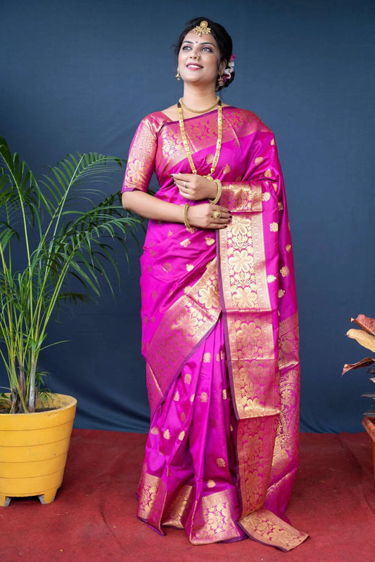 Pink Colour Zari Weaving Banarasi Silk Saree