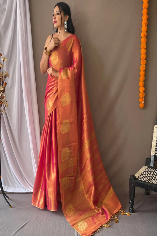 Pink Colour Zari Woven Designer Tissue Silk Saree